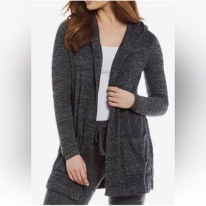 Barefoot Dreams Charcoal Hooded Open-Front Cardigan